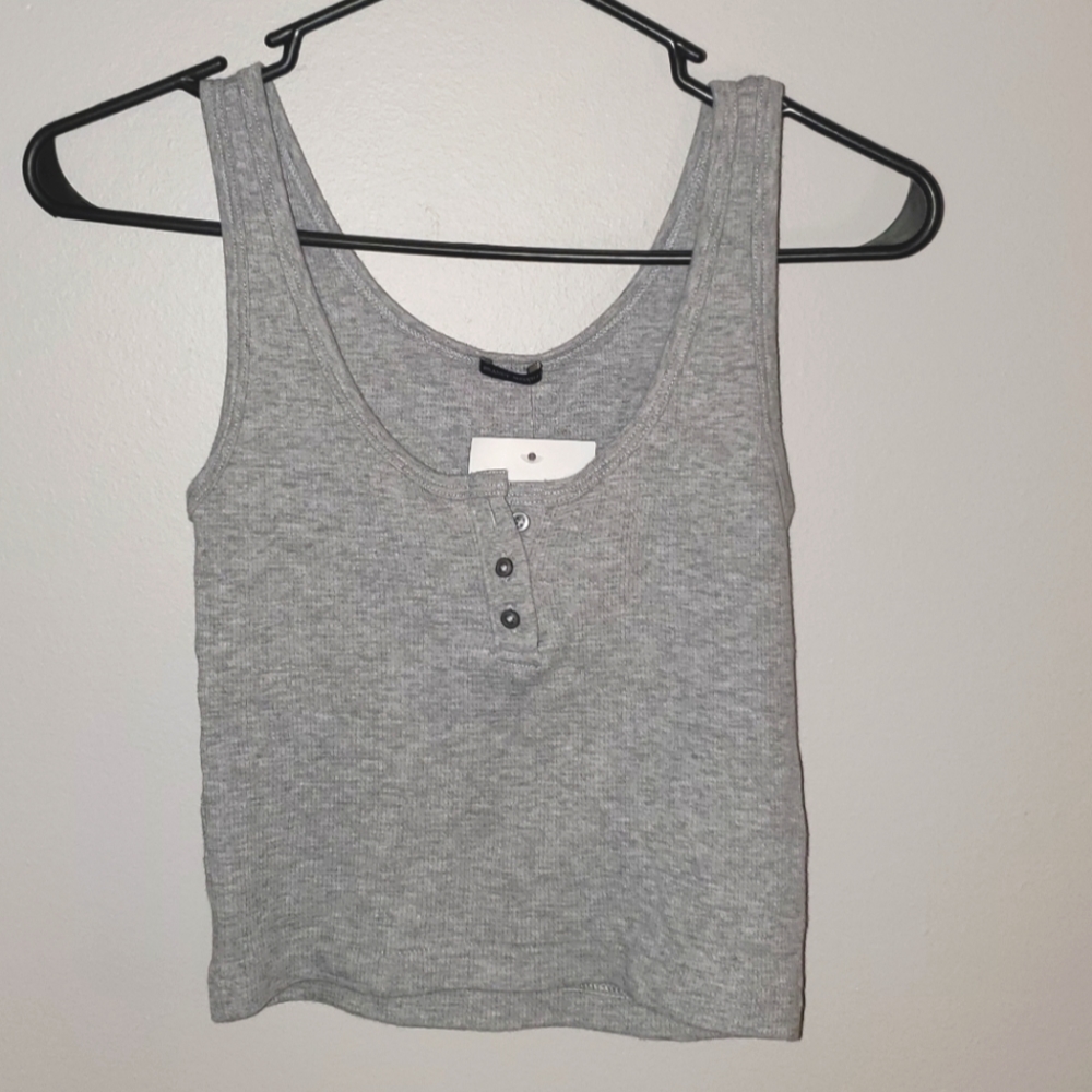 Gray Ribbed Henley Brandy Melville Tank S M L NWT OS New